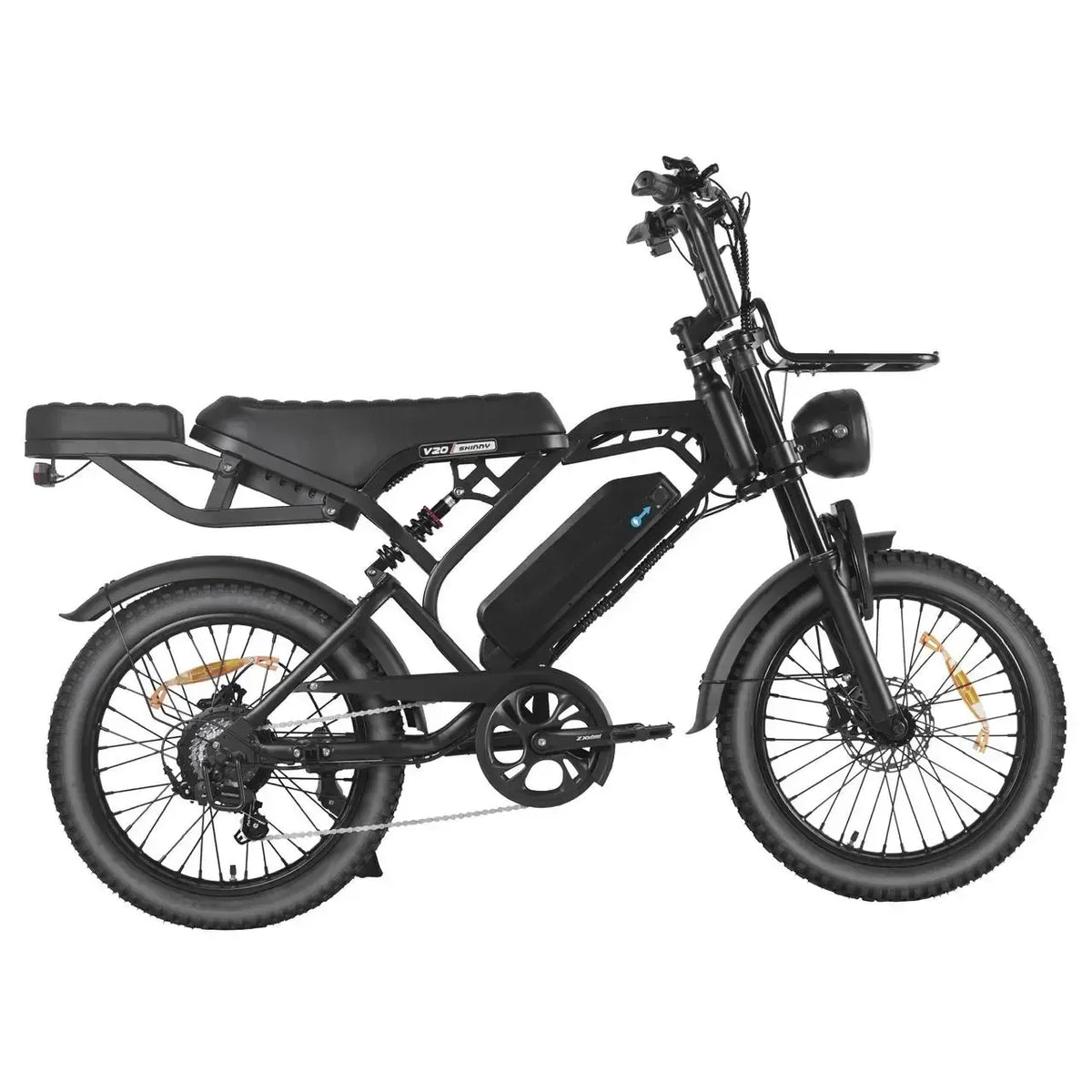 Skinny bike QMWheel V20 Pro Skinny Bike en noir, vue latérale côté transmission avec les vitesses