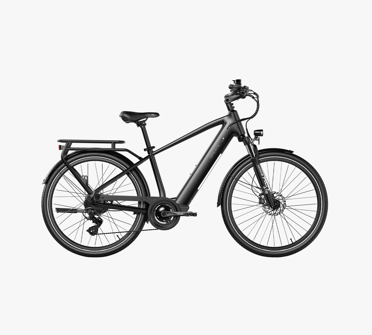 Rower elektryczny Qreate City Pro-A w kolorze czarnym, widok z boku