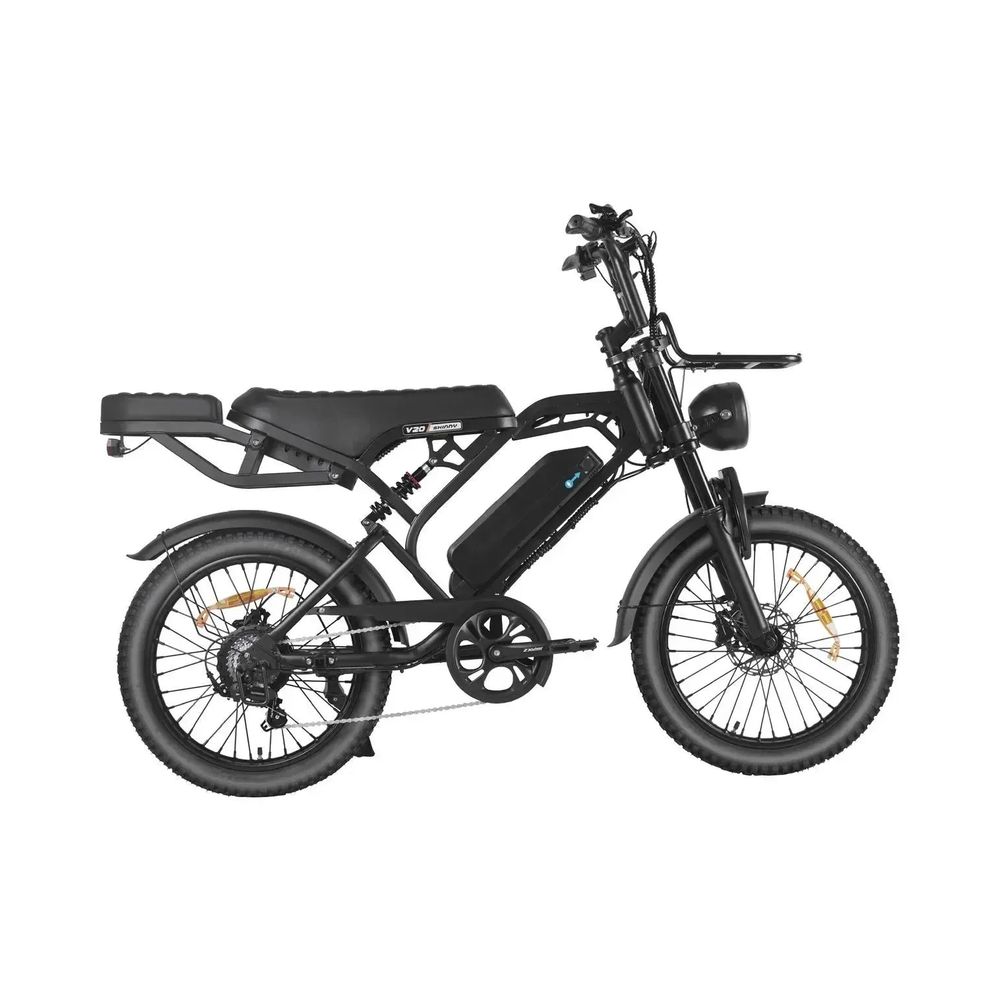 Skinnybike QMWheel V20 Pro Skinny Bike w kolorze czarnym, widok z boku od strony napędu z biegami
