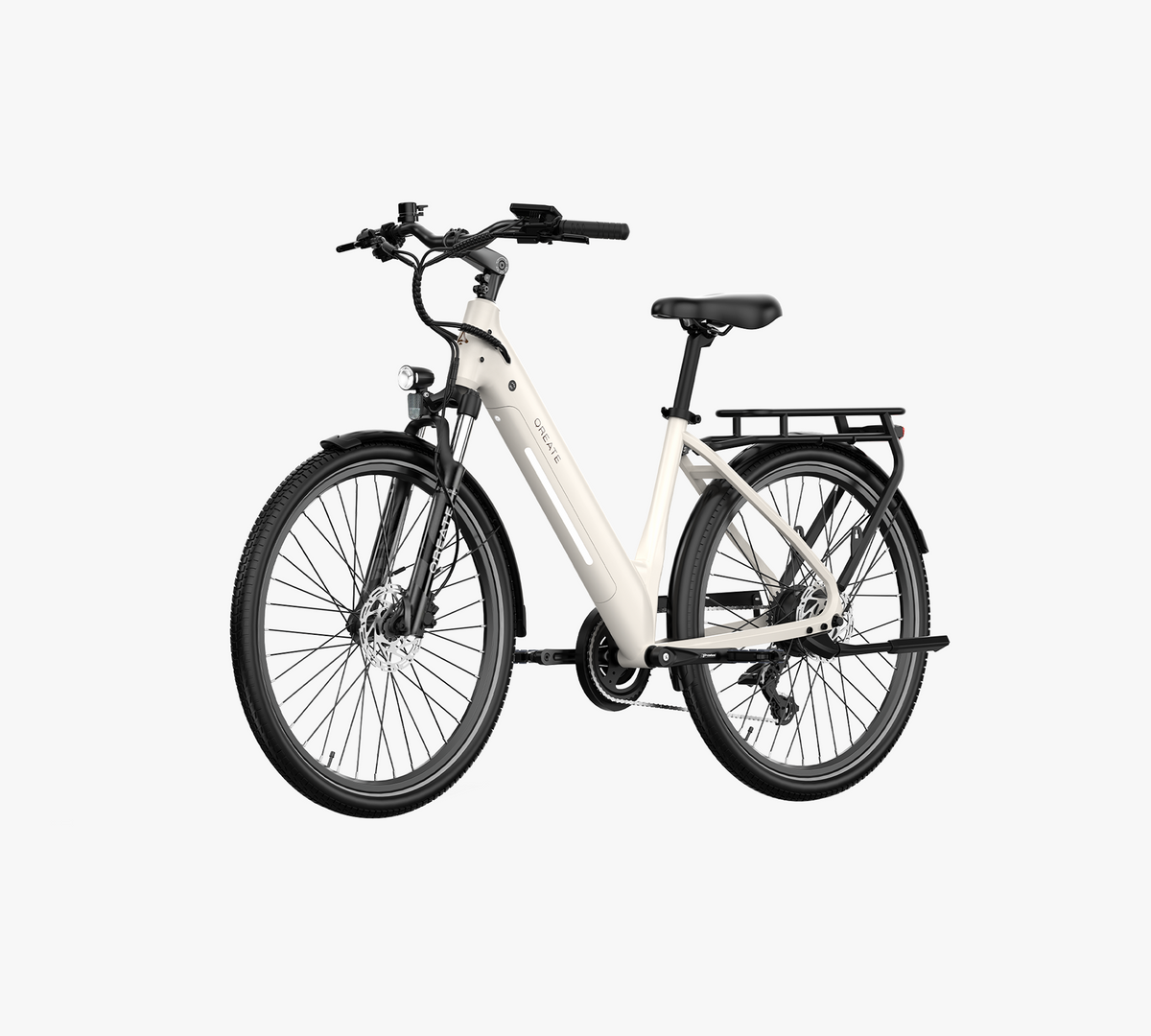 Rower elektryczny Qreate City Air w kolorze kremowym, widok z drugiej strony