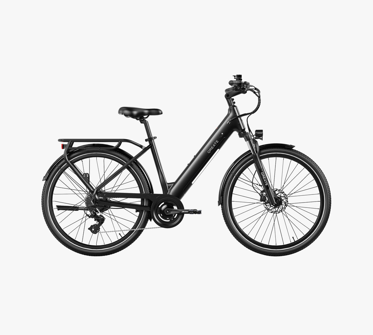 Rower elektryczny Qreate City Air w kolorze czarnym, widok z boku