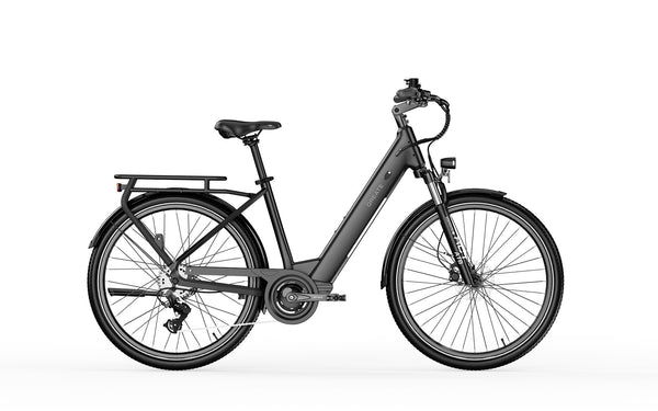 Rower elektryczny Qreate City Pro w kolorze czarnym, widok z boku